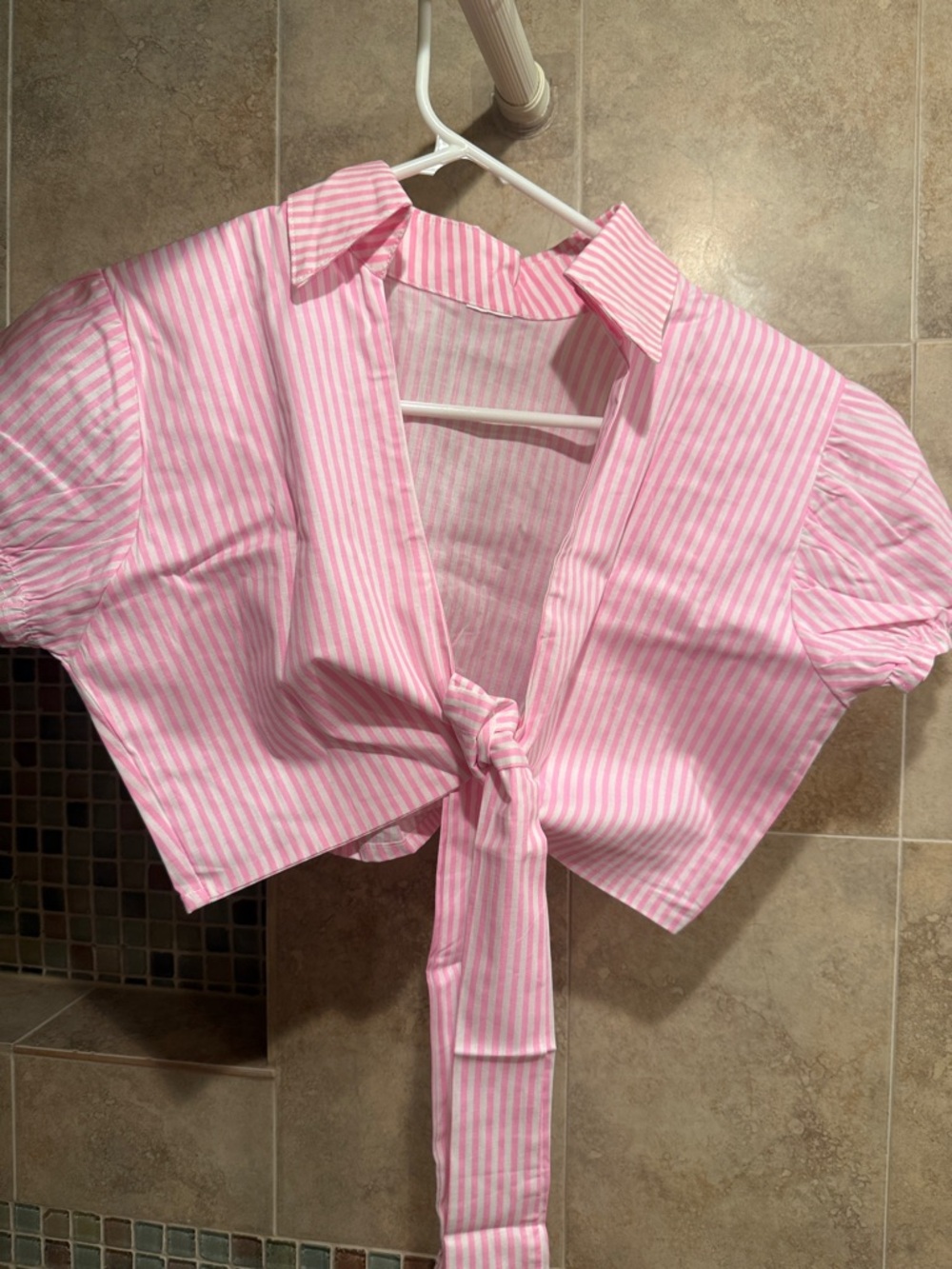 Pink & White Striped Tie-Front Crop Top